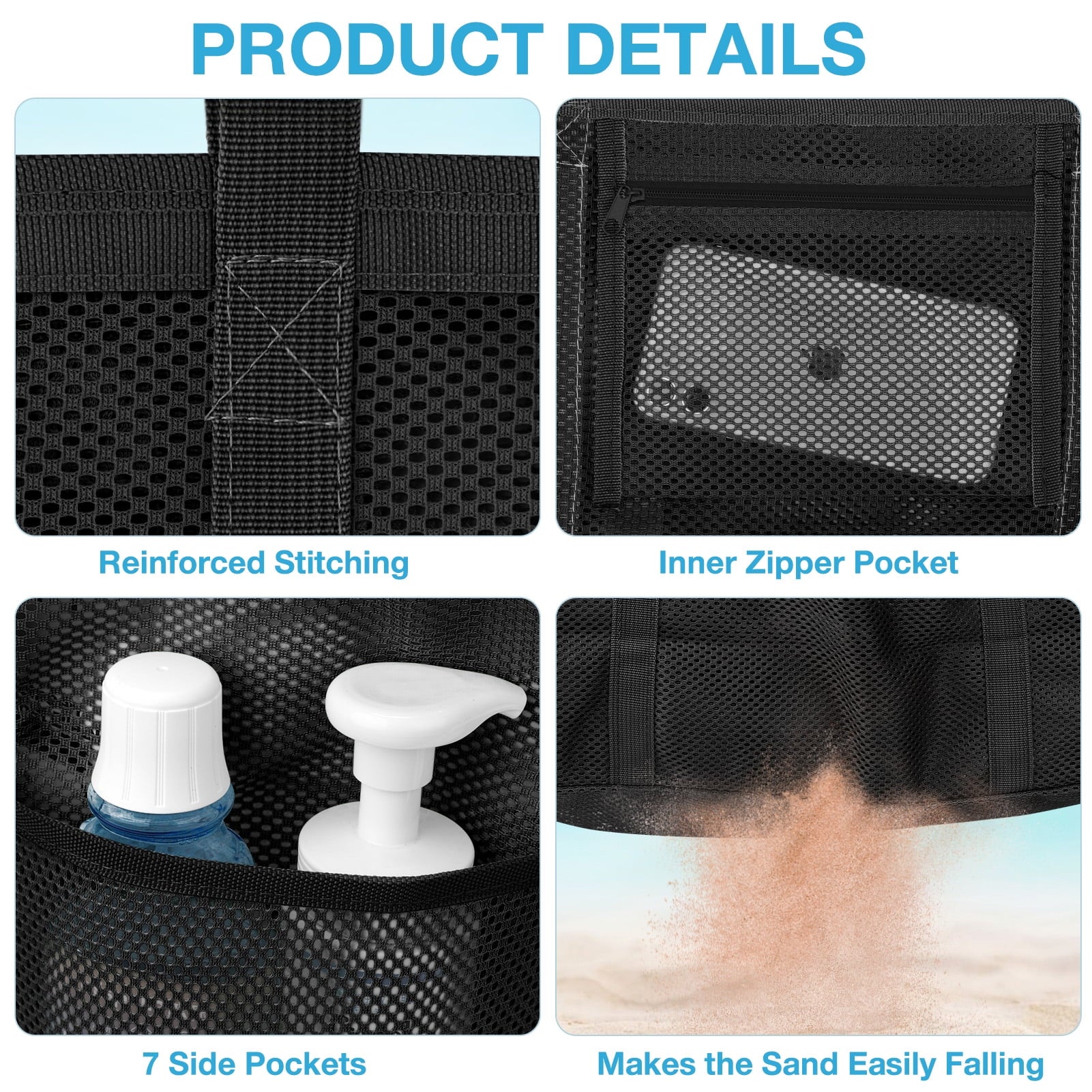 Mesh Beach Bag Rope Handles, Mesh Tote Bag for Women Contains Wicker Oversized Beach Tote Bag (Beige）